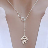 N2179 Silver Infinity Lotus Dangle Necklace with FREE EARRINGS - Iris Fashion Jewelry