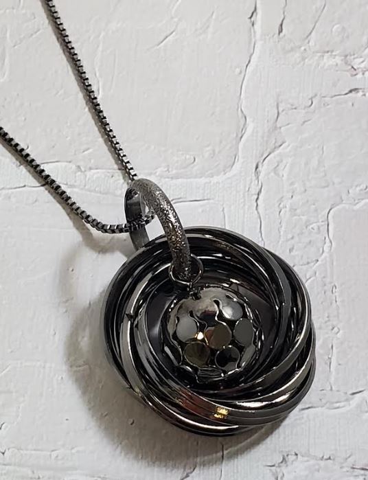 AZ502 Gun Metal Multi Hoop & Ball Necklace with FREE EARRINGS