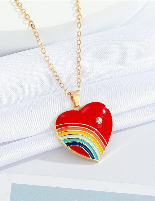 L209 Gold Red Heart Rainbow Necklace FREE EARRINGS - Iris Fashion Jewelry
