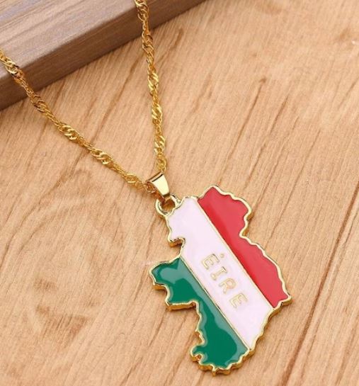 AZ784 Gold Ireland Flag Necklace with FREE EARRINGS