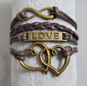 AZ1477 Brown Love Heart Infinity Layer Leather Bracelet