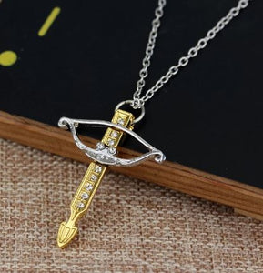 AZ72 Silver & Gold Rhinestone Bow & Arrow Necklace with FREE Earrings - Iris Fashion Jewelry