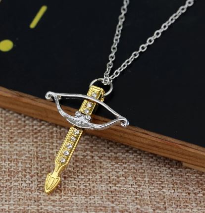 AZ72 Silver & Gold Rhinestone Bow & Arrow Necklace with FREE Earrings - Iris Fashion Jewelry