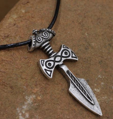 AZ666 Silver Viking Sword on Leather Cord Necklace with FREE EARRINGS
