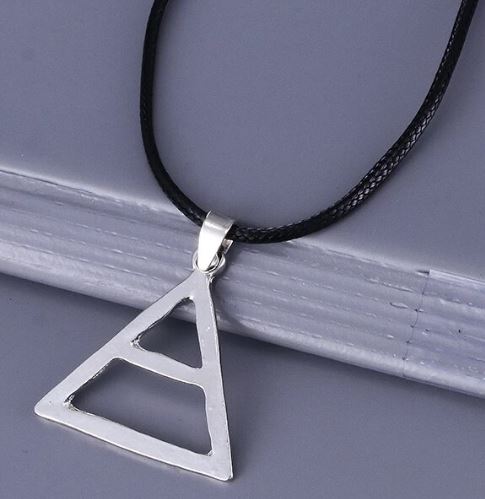 AZ200 Silver Triangle on Leather Cord Necklace with FREE EARRINGS