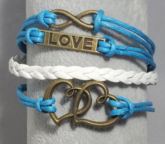 B688 Turquoise Love Heart Infinity Leather Layer Bracelet - Iris Fashion Jewelry