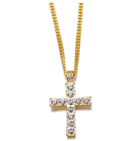 N509 Gold Cross Rhinestone Necklace with Free Earrings - Iris Fashion Jewelry