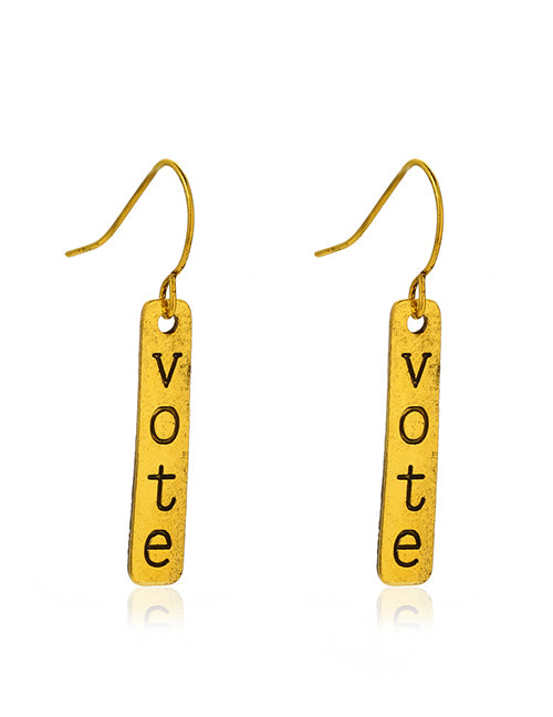 E883 Gold Vote Dangle Earrings - Iris Fashion Jewelry