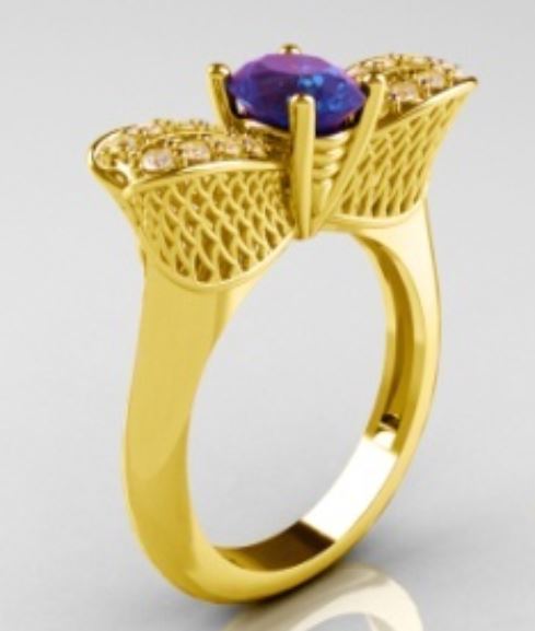R363 Gold Purple Gem Rhinestone Ring - Iris Fashion Jewelry