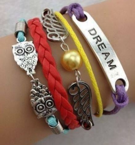 B347 Multi Color Dream Wing Owl Infinity Layer Leather Bracelet