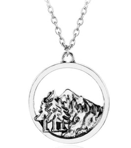 AZ1153 Silver Mountain Scene Necklace with FREE EARRINGS