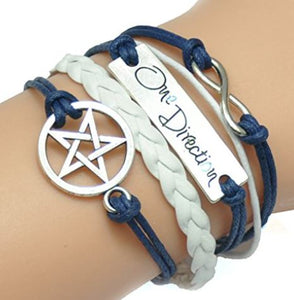 AZ1281 Blue & White One Direction Star Infinity Layer Leather Bracelet