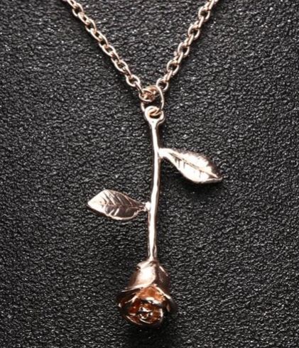 AZ183 Rose Gold Hanging Rose Necklace with FREE Earrings