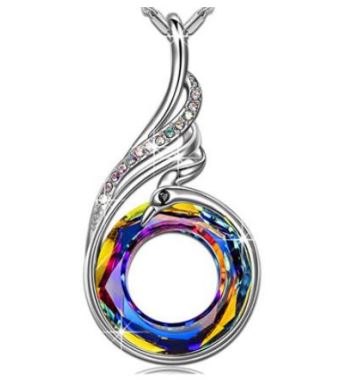 N1259 Silver Peacock Iridescent Gem Necklace with FREE Earrings - Iris Fashion Jewelry