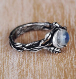 R293 Silver Opal Gem Leaves & Vine Ring - Iris Fashion Jewelry