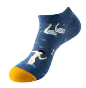 SF40 Navy Blue Nude Woman & Ducks Low Cut Socks - Iris Fashion Jewelry