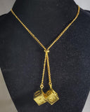 AZ116 Gold 3D Symbol Cube Necklace with FREE EARRINGS - Iris Fashion Jewelry
