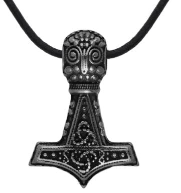 AZ1035 Silver Viking Hammer on Leather Cord Necklace