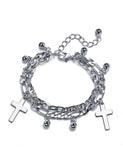 B1240 Silver Cross Charm Multi Layer Bracelet - Iris Fashion Jewelry