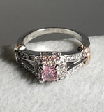R89 Silver Pink Gem Rose Gold Accent Rhinestone Ring - Iris Fashion Jewelry