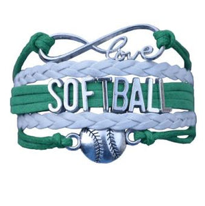 AZ1238 Mint Green & White Softball Love Infinity Layer Leather Bracelet