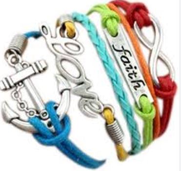 AZ1246 Multi Color Faith Love Anchor Infinity Leather Layer Bracelet