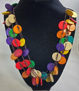 AZ594 Multi Color Wooden Disk Necklace with FREE Earrings