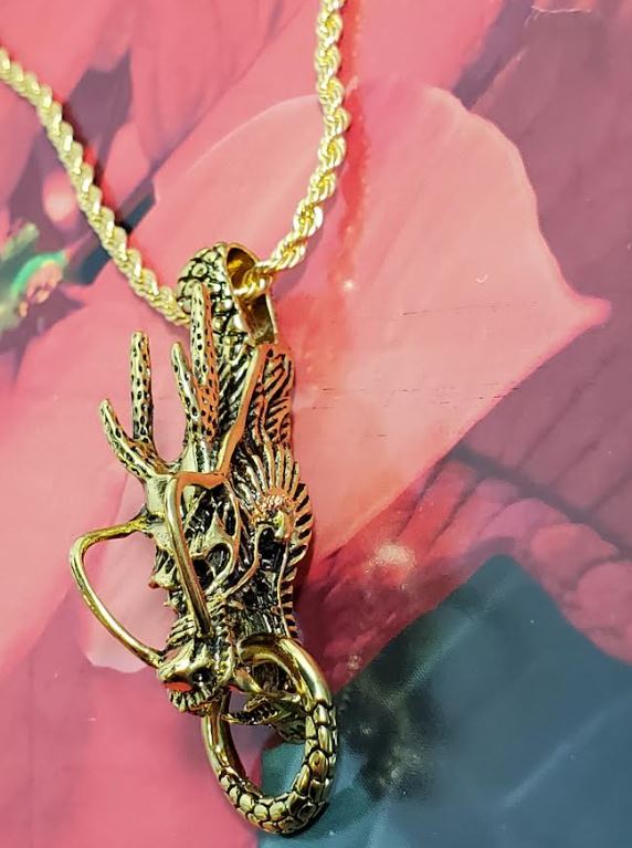 AZ53 Gold Dragon Pendant Necklace with FREE EARRINGS - Iris Fashion Jewelry