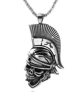 AZ689 Silver Viking Hat Skull Pendant Necklace