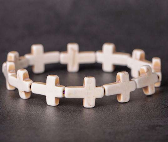 B1233 White Cross Bead Bracelet - Iris Fashion Jewelry
