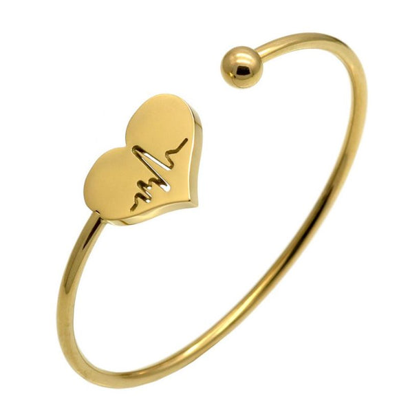 B1312 Gold Heart Pulse Cuff Bracelet