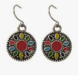 +E1246 Silver Small Red Colorful Baked Enamel Earrings