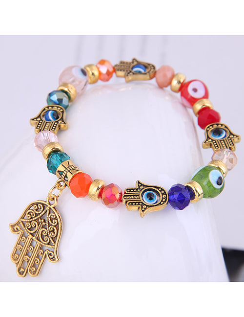 B1266 Gold Multi Color Bead Buddhist Bracelet - Iris Fashion Jewelry