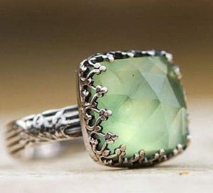 R243 Silver Light Green Square Gemstone Ring - Iris Fashion Jewelry