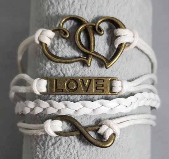 AZ196 White Heart Love Infinity Leather Layer Bracelet