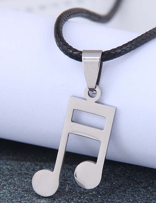 N1986 Silver Stainless Steel Music Note Necklace with Free Earrings - Iris Fashion Jewelry