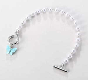 B424 Silver Pearl Light Blue Butterfly Bracelet - Iris Fashion Jewelry