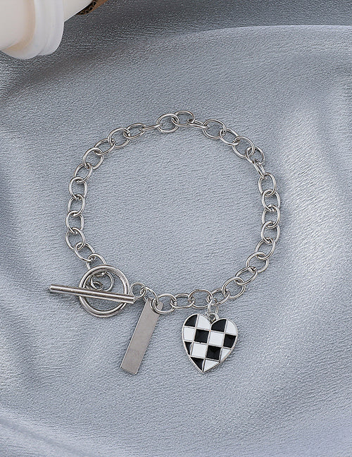 B263 Silver Black & White Heart Bracelet - Iris Fashion Jewelry