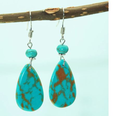 E1959 Silver Turquoise Crackle Stone Earrings - Iris Fashion Jewelry