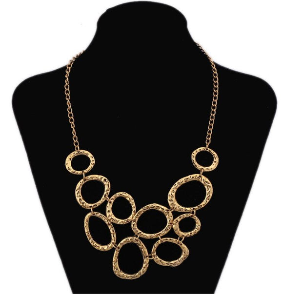N283 Gold Textured Multi Loops Statement Necklace with FREE Earrings
