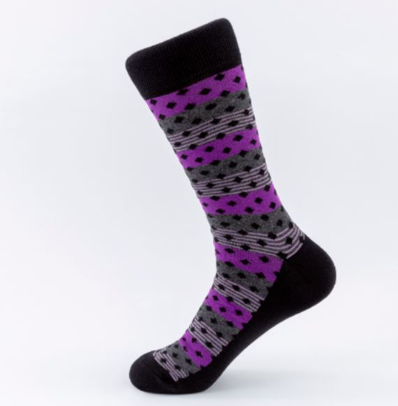 SF390 Purple & Gray Stripes Design Socks - Iris Fashion Jewelry
