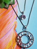 N474 Silver Round Cage with Gems Necklace with FREE Earrings