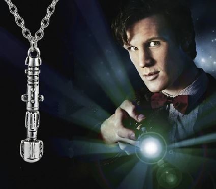 N440 Silver Sonic Screwdriver Necklace with FREE EARRINGS