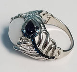R245 Silver Feather Design Gemstones Ring - Iris Fashion Jewelry