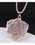 N918 Rose Gold Rhinestone Rose Necklace with Free Earrings - Iris Fashion Jewelry