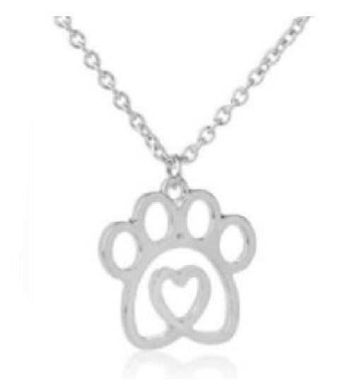 N820 Silver Paw Print Heart Necklace with FREE Earrings - Iris Fashion Jewelry