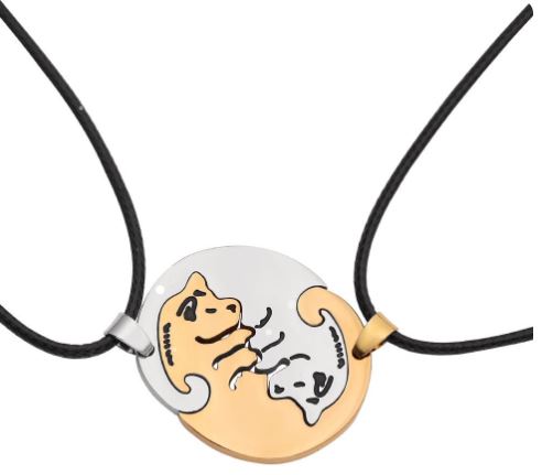 +AZ133 Gold & Silver Puppy Dog Friendship Necklace 2 NECKLACES with FREE EARRINGS