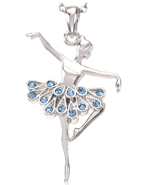 N898 Silver Light Blue Rhinestones Ballerina Necklace with FREE Earrings