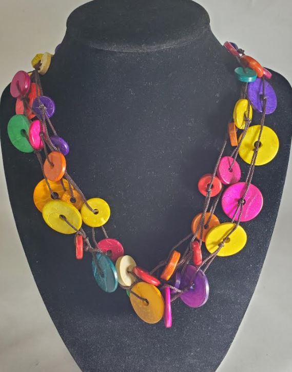 N2195 Colorful Wooden Disks Necklace with FREE EARRINGS - Iris Fashion Jewelry