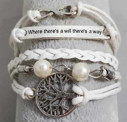 AZ1138 White Where There's A Will There's A Way Tree Infinity Layer Leather Bracelet